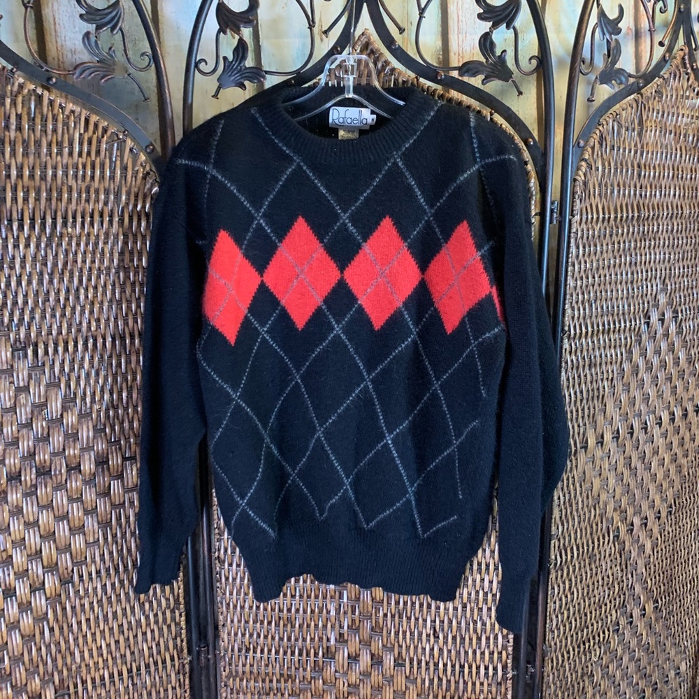 Vintage Rafaella Angora and Lambswool Blend Argyle Sweater Size M